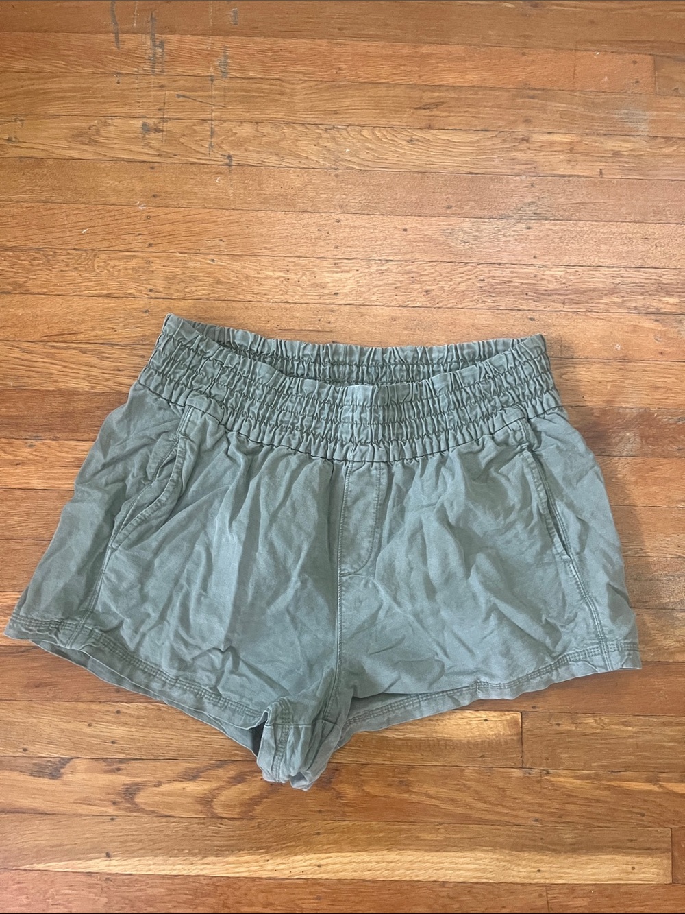 aerie Olive High-Waist Smocked Waistband Shorts